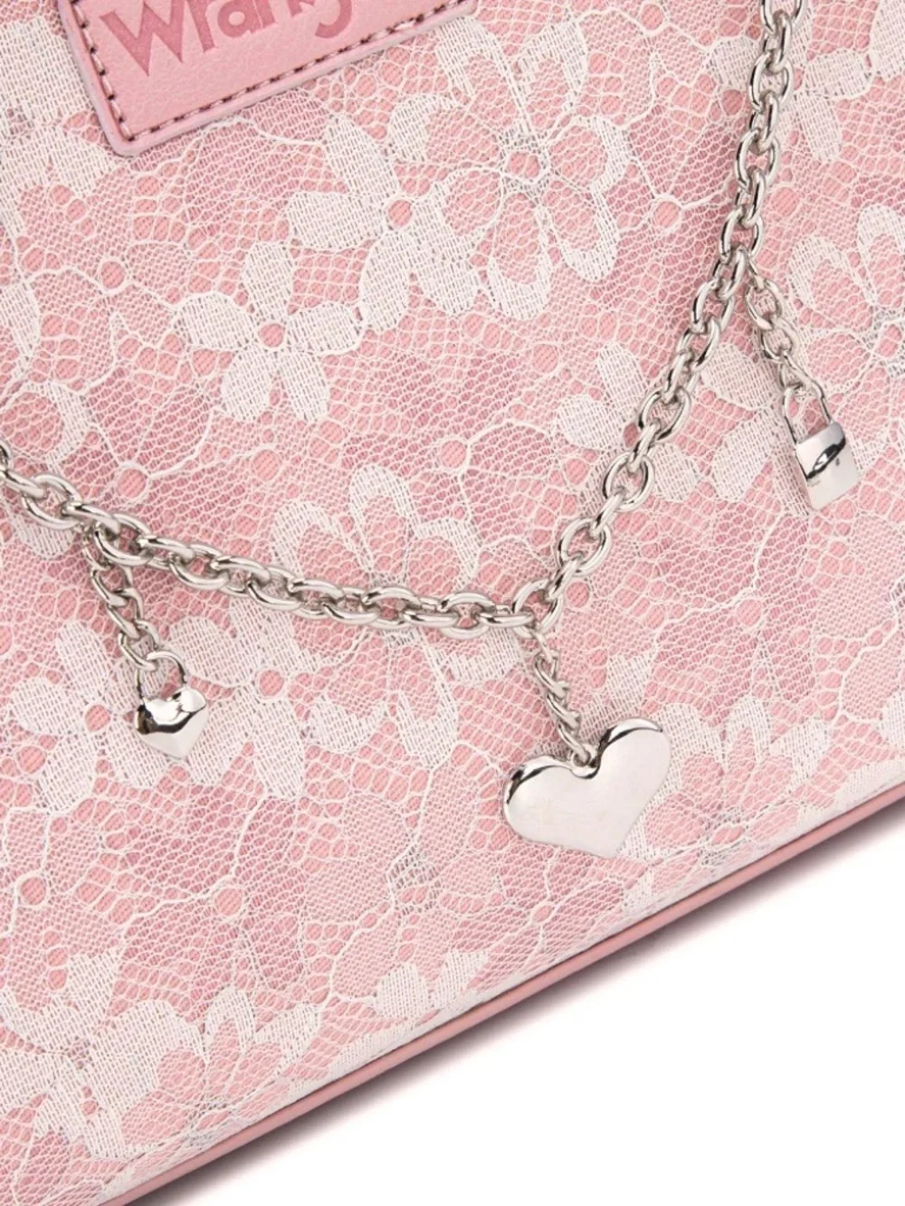 Wrangler Western Chic Lace with Chain Charm Satchel/Crossbody Bag Pink